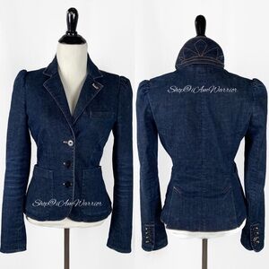 Paul Smith RARE puff sleeve stretch 3-button denim blazer w/stitch design